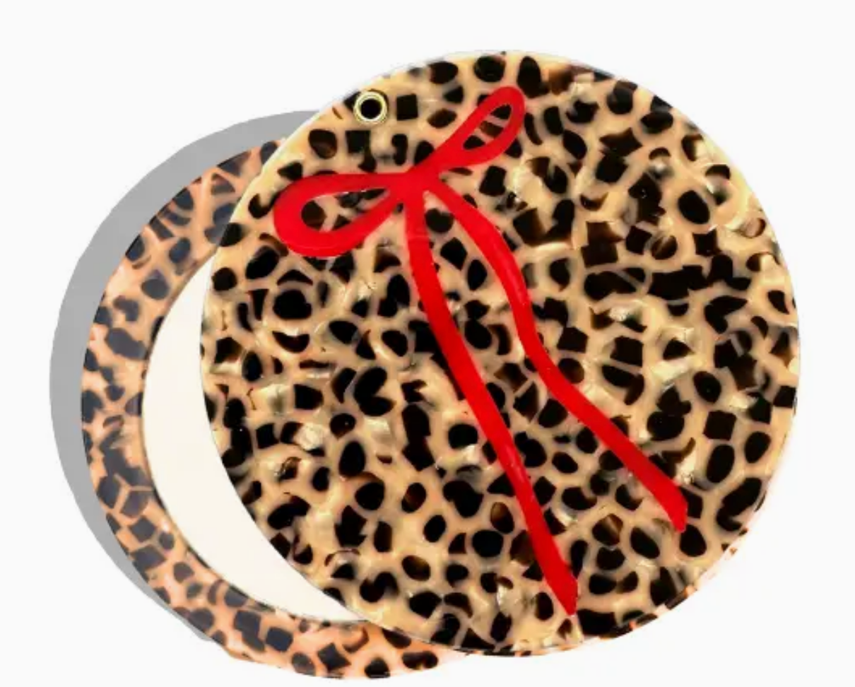 HAND PAINTED LEOPARD BOW COMPACT MIRROR