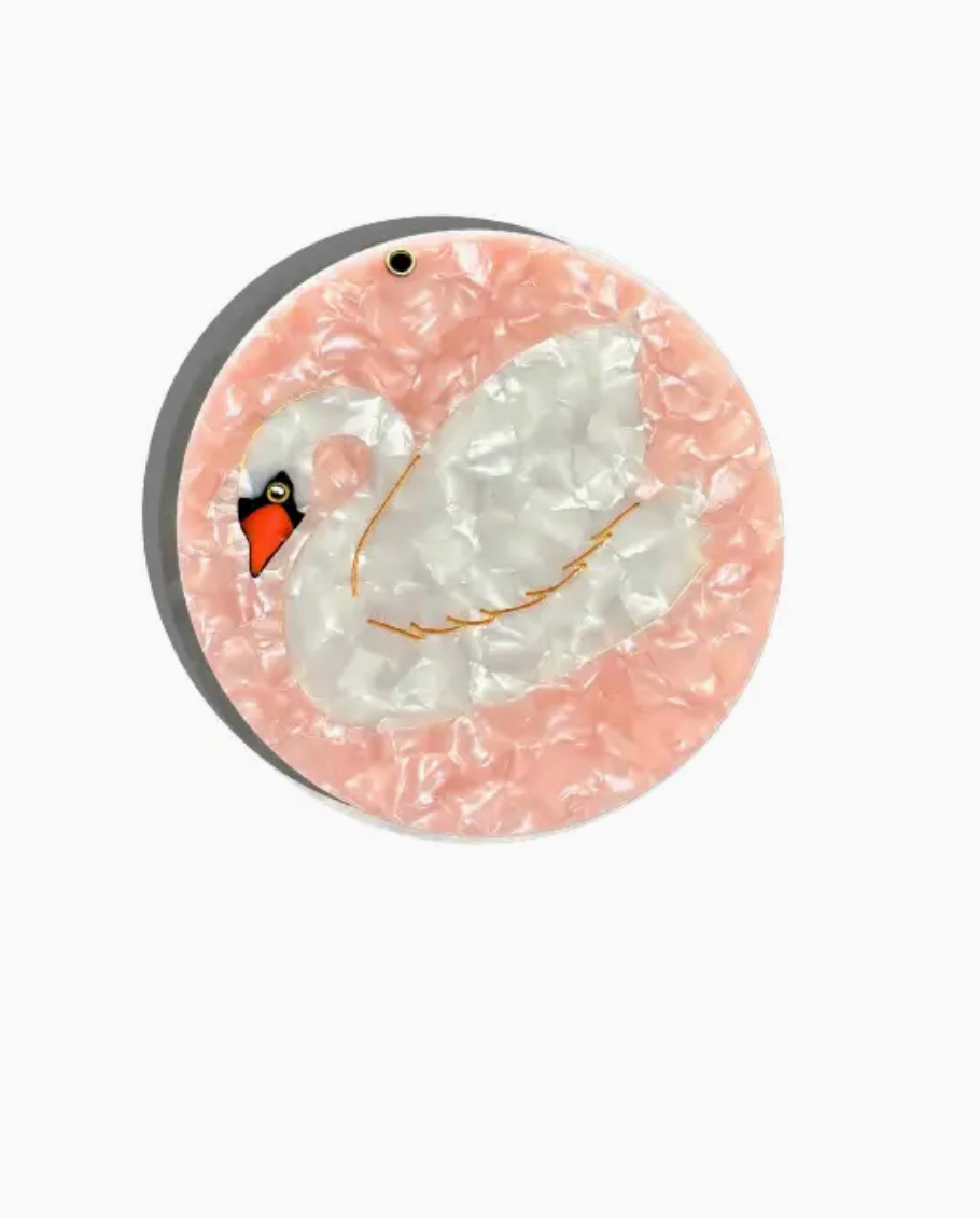 HAND PAINTED SWAN COMPACT MIRROR
