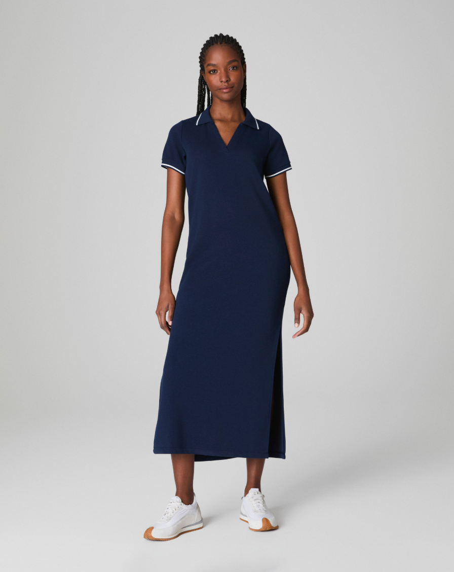 SPANX AIRESSENTIALS PIQUE POLO MIDI DRESS IN TIMELESS NAVY