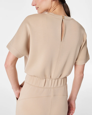 SPANX AIRE CROPPED WIDE LEG JUMPSUIT IN TAHINI