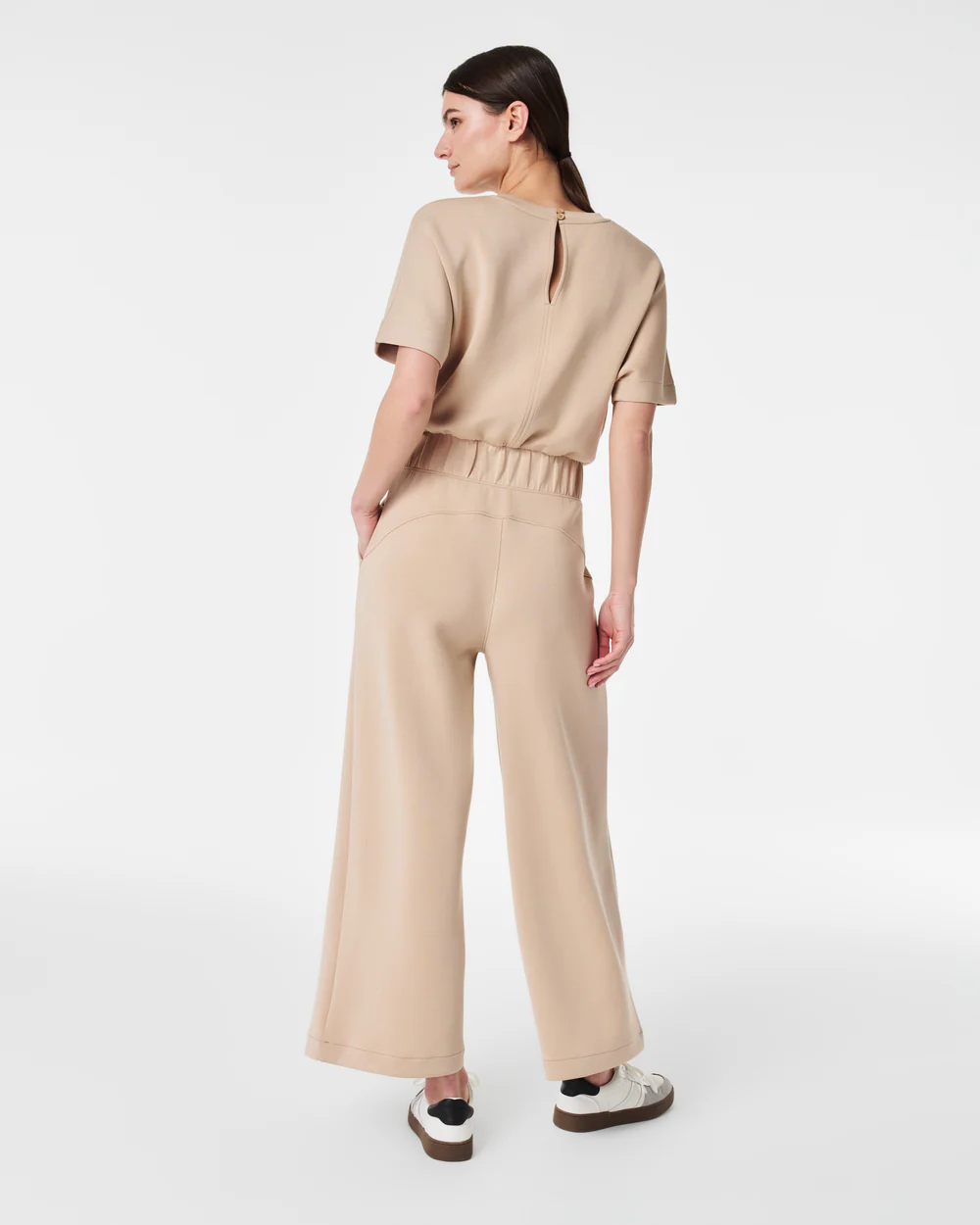 SPANX AIRE CROPPED WIDE LEG JUMPSUIT IN TAHINI