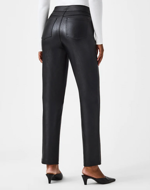 SPANX LEATHER LIKE SLIM STRAIGHT PANT IN LUXE BLACK