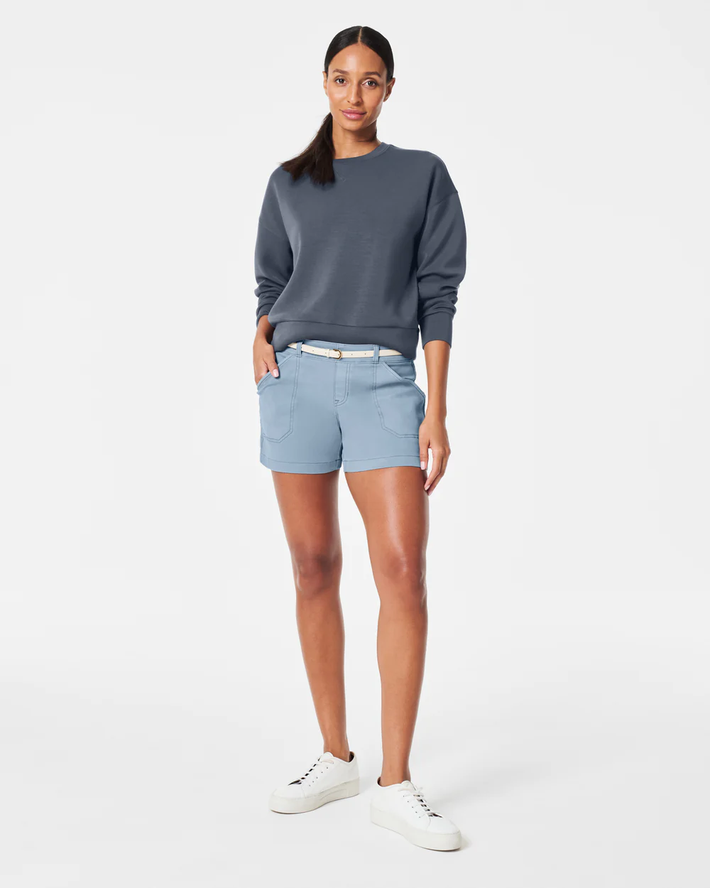 SPANX STRETCH TWILL SHORT IN MOUNTAIN BLUE