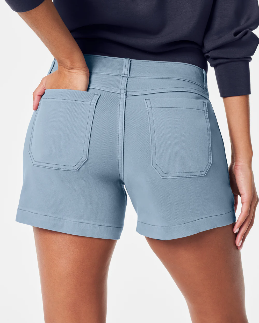 SPANX STRETCH TWILL SHORT IN MOUNTAIN BLUE