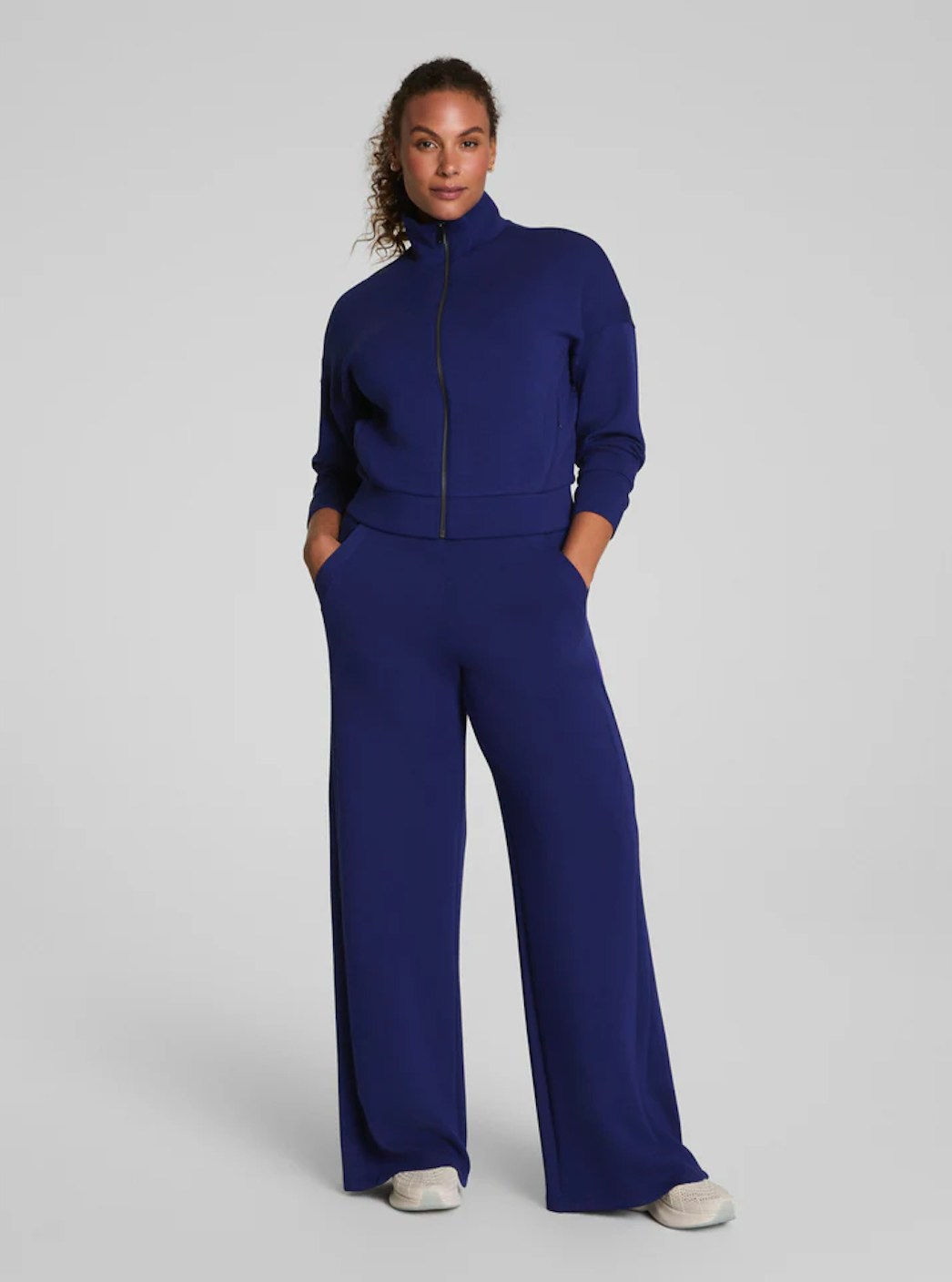 SPANX WIDE LEG TRACK PANT IN MIDNIGHT IRIS