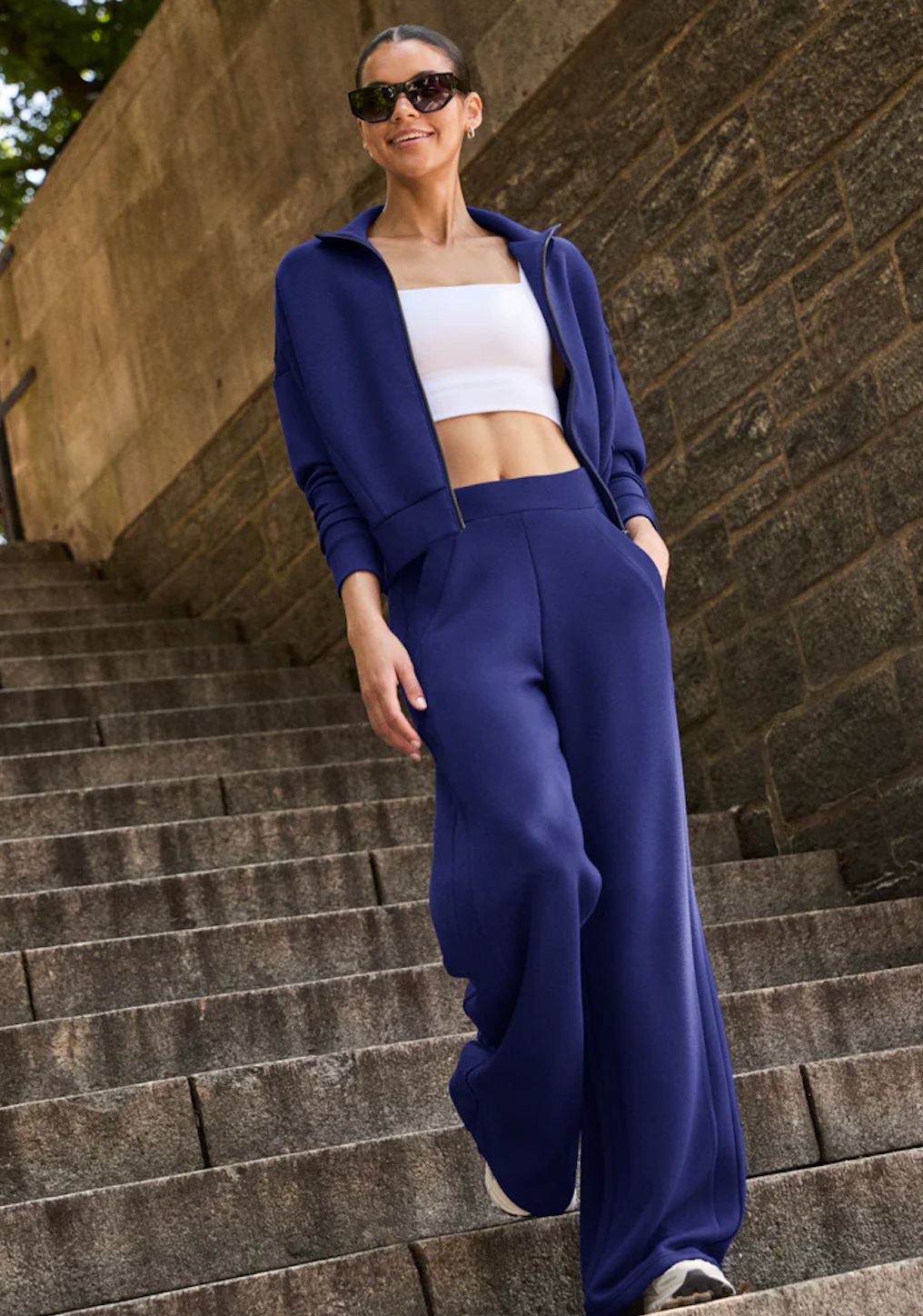 SPANX WIDE LEG TRACK PANT IN MIDNIGHT IRIS