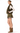 A young girl modeling a dark olive green faux fur vest over a white long-sleeve top, a matching green pleated skirt with a plaid hem, and brown suede ankle boots, posed against a solid white background.