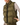 An olive green quilted puffer vest with a high collar and faux-fur trim, worn by a model over a light beige long-sleeve top against a white background.