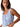 Woman wearing a blue checkered top on a white background