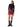 A model stands against a white studio background wearing a black three-quarter-sleeve mock-neck top, a fitted burgundy faux-leather mini skirt, and black knee-high boots.
