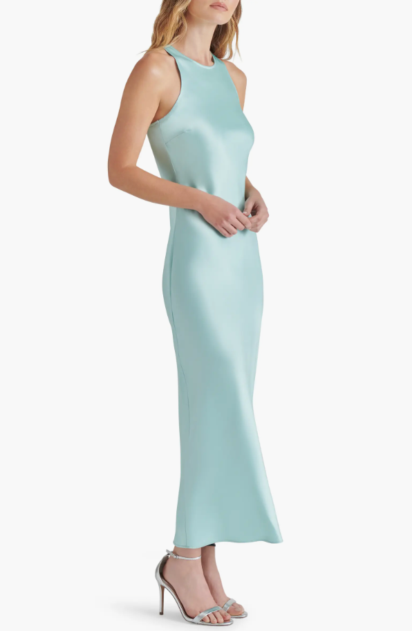 STEVE MADDEN DIANE RACERBACK SATIN MAXI DRESS IN LAPIS