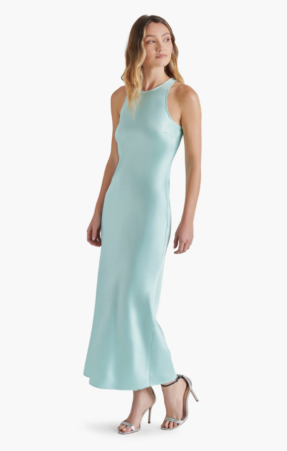 STEVE MADDEN DIANE RACERBACK SATIN MAXI DRESS IN LAPIS