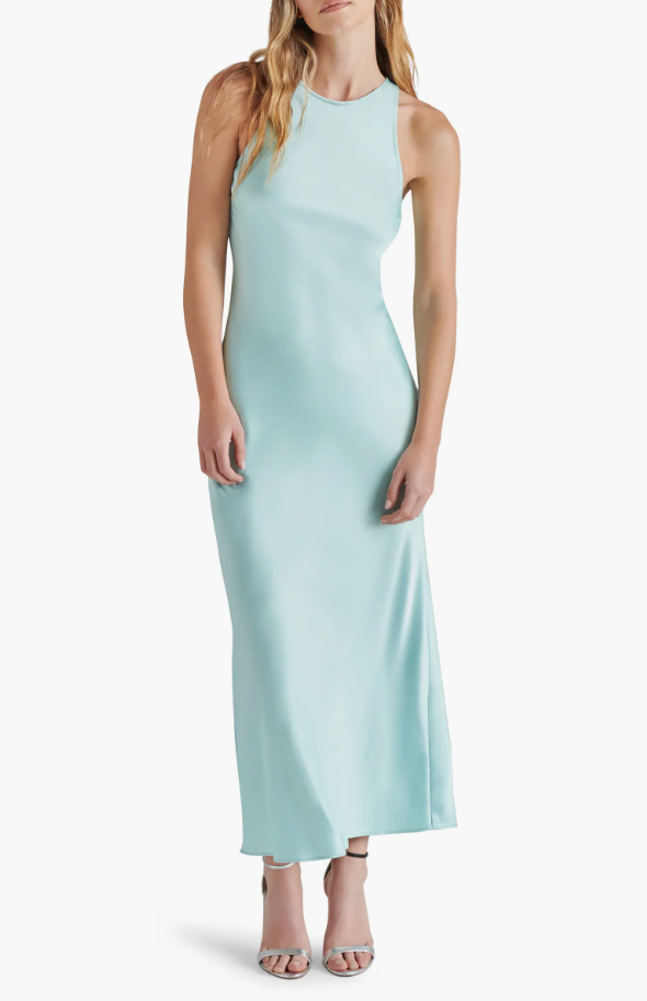 STEVE MADDEN DIANE RACERBACK SATIN MAXI DRESS IN LAPIS