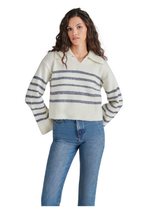 STEVE MADDEN ESTHER SWEATER IN CREAM AND NAVY STRIPE