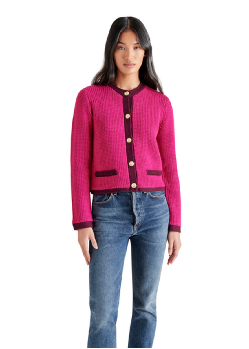 STEVE MADDEN FANTINO SWEATER JACKET IN FUCHSIA