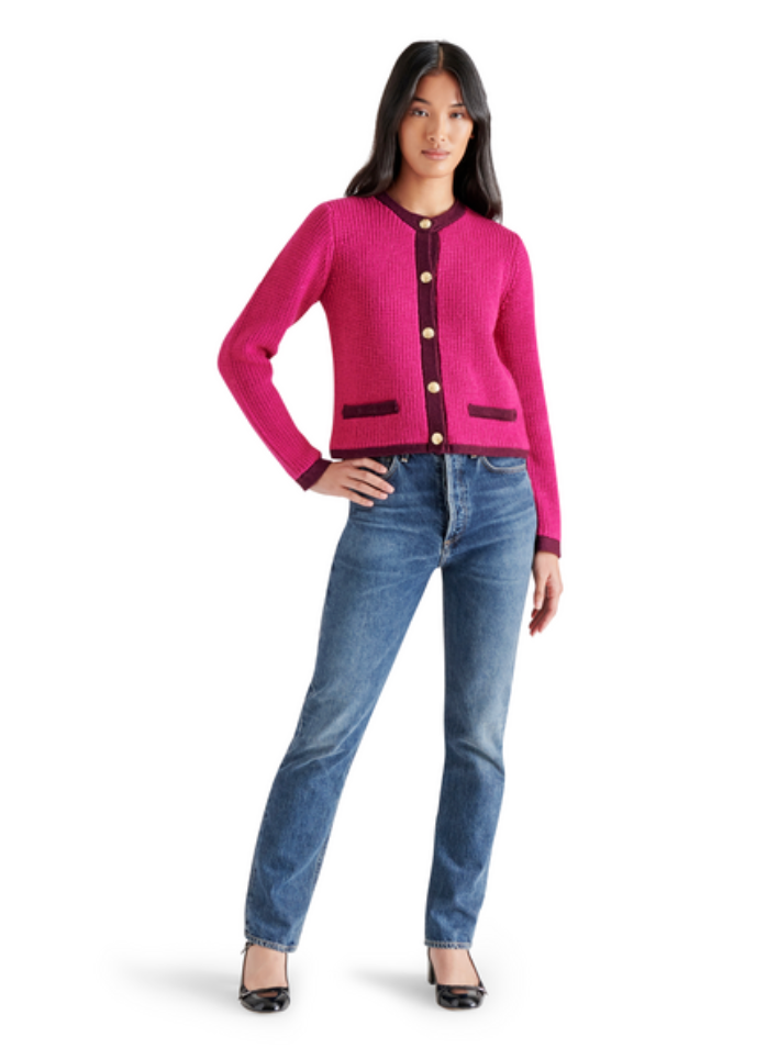 STEVE MADDEN FANTINO SWEATER JACKET IN FUCHSIA