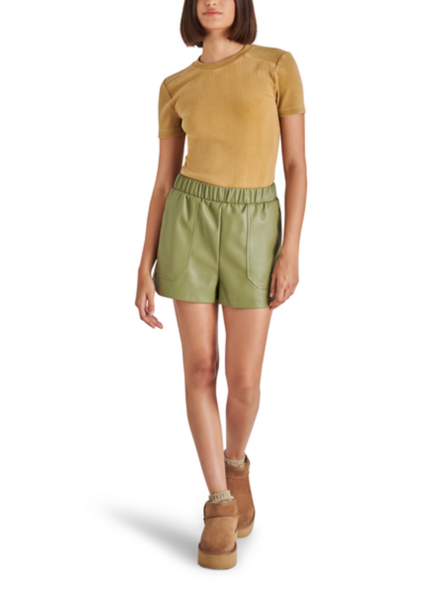 STEVE MADDEN FAUX THE RECORD SHORT IN DUSTY OLIVE