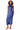 A woman modeling a sleeveless, high-neck midi dress in a rich royal blue satin fabric, set against a plain white studio background.