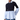 A model wearing a long-sleeve ribbed knit sweater in black, layered over a light blue button-up shirt with wide sleeves, paired with blue jeans against a white studio background.