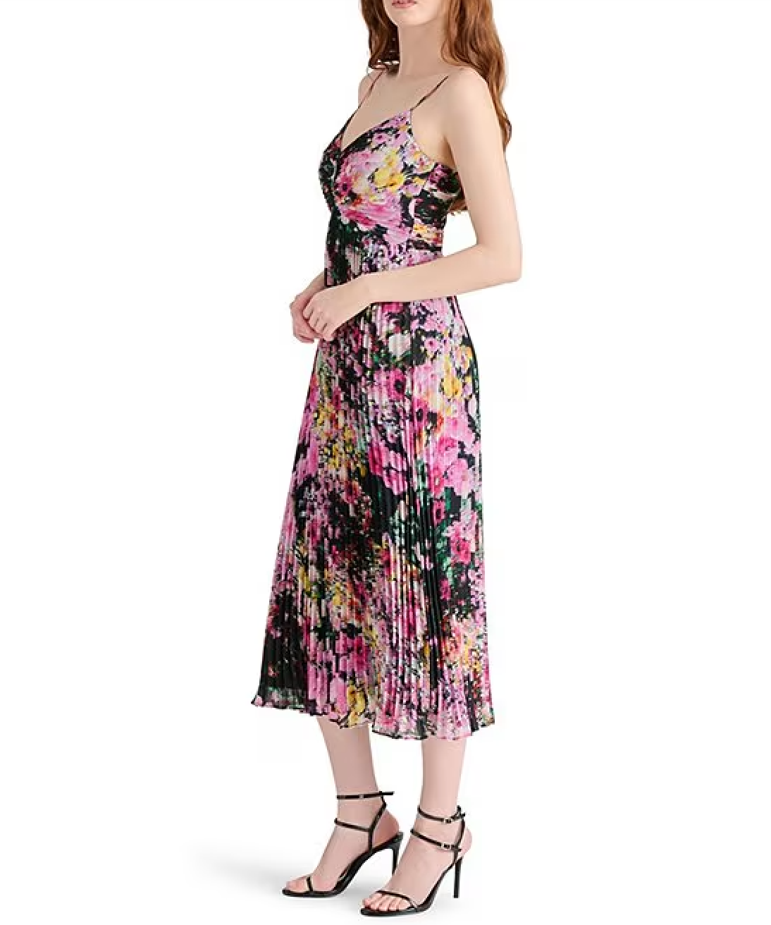 STEVE MADDEN RAY FLORAL MIDI DRESS IN BLACK