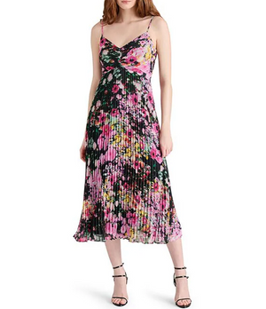 STEVE MADDEN RAY FLORAL MIDI DRESS IN BLACK