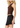 A woman wearing a brown ruched sleeveless crop top and a black lace-trim mini skirt, shown from the lips down against a plain white background.