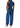 Woman wearing a blue striped jumpsuit on a white background