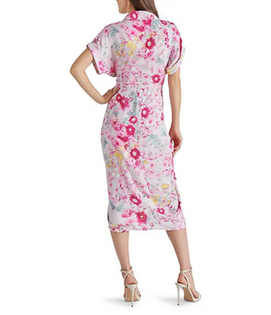 STEVE MADDEN TORI SATIN MIDI DRESS IN PINK HYDRANGEA