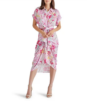 STEVE MADDEN TORI SATIN MIDI DRESS IN PINK HYDRANGEA