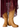 Tan leather knee-high boots with a low block heel, shown on a model wearing a burgundy lace dress against a white background.
