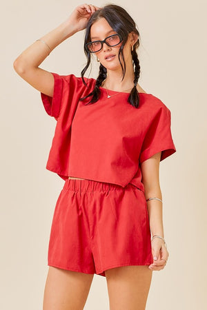 STEVIE TOP & SHORTS SET IN CRIMSON