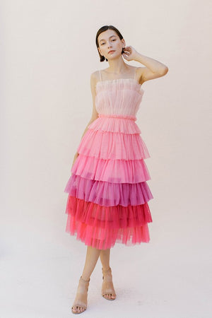 ELLA TIERED MIDI DRESS IN PINK