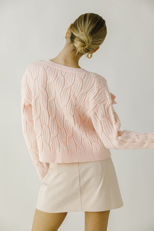 STASSIE MONOCHROMATIC BOW CABLE KNIT SWEATER IN BABY PINK