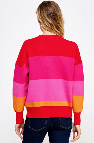 VALERIE COLOR BLOCK STRIPED SWEATER IN FUCHSIA MULTI