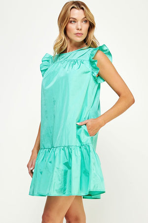 SIMPSON TAFFETA DRESS IN BRIGHT AQUA