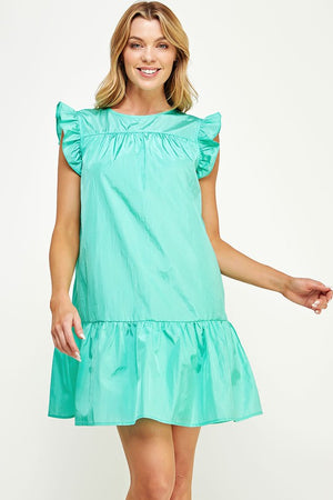 SIMPSON TAFFETA DRESS IN BRIGHT AQUA