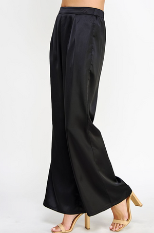 GREER FLARE SATIN PANT IN BLACK