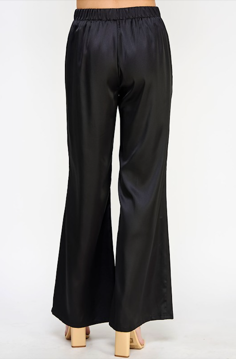 GREER FLARE SATIN PANT IN BLACK