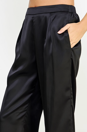 GREER FLARE SATIN PANT IN BLACK