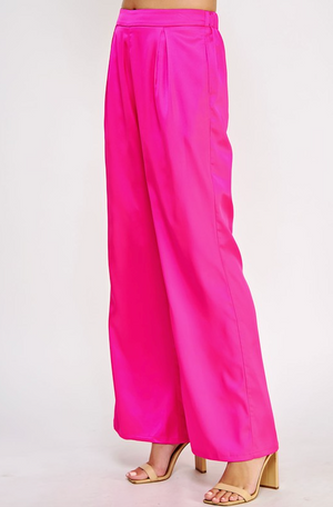 GREER FLARE SATIN PANT IN HOT PINK