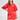 Woman wearing a red outfit with floral patterns on a white background