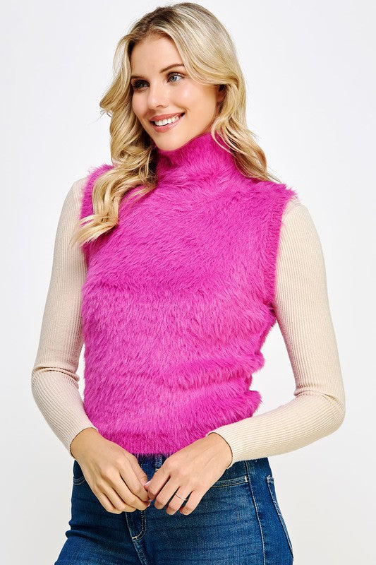 REGINA MOCK NECK SWEATER IN FUCHSIA