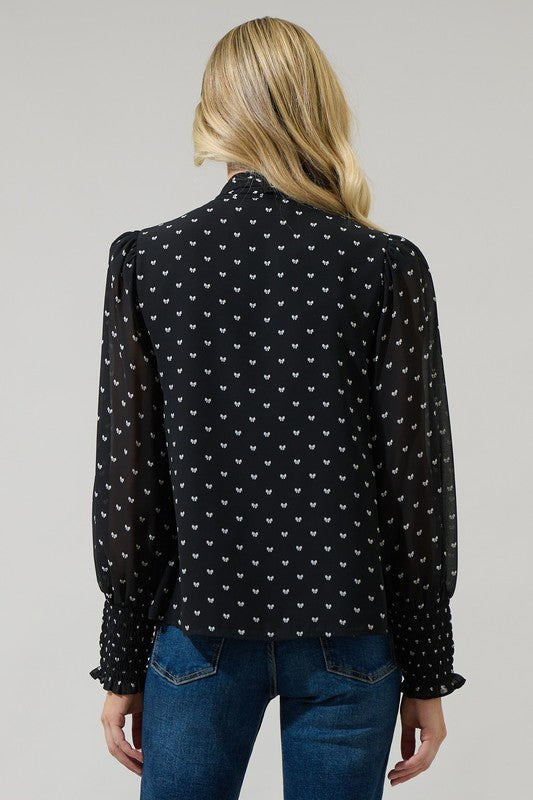 ROSALY BOW TIE BLOUSE IN BLACK