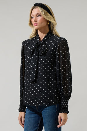 ROSALY BOW TIE BLOUSE IN BLACK