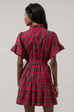 CLEMENTINE PLAID MINI DRESS IN RED