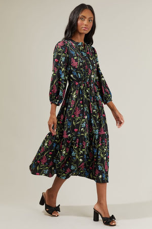 MADELINE FLORAL MIDI DRESS IN BLACK