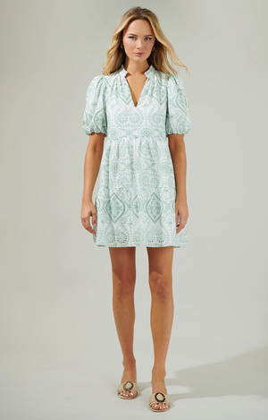 MAEVE EMBROIDERED PAISLEY MINI DRESS IN GREEN