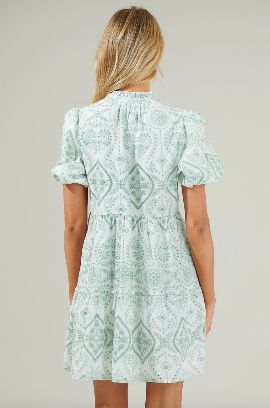 MAEVE EMBROIDERED PAISLEY MINI DRESS IN GREEN