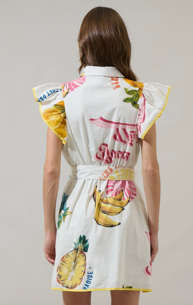 MAIA RUFFLE MINI DRESS IN ISLAND PRINT: AVAILABLE IN PLUS SIZE