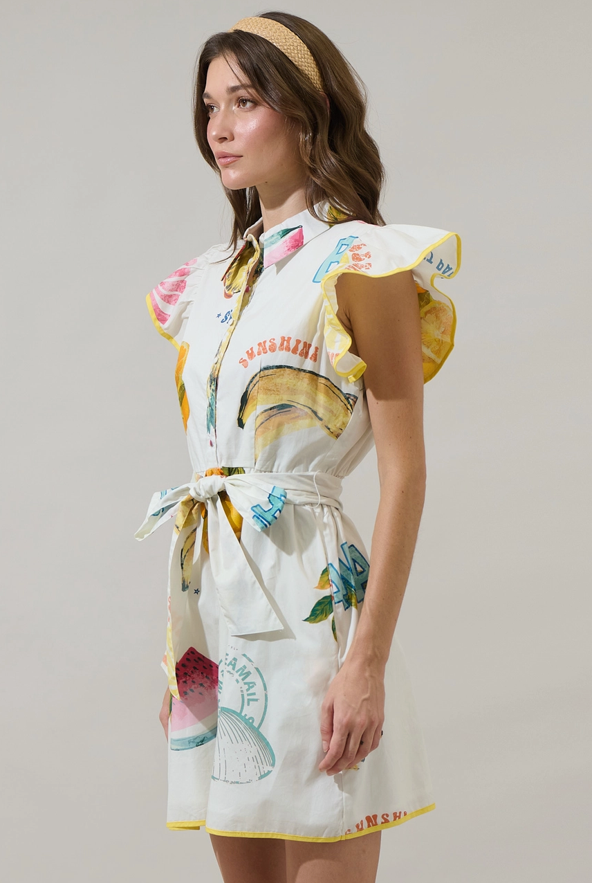 MAIA RUFFLE MINI DRESS IN ISLAND PRINT: AVAILABLE IN PLUS SIZE